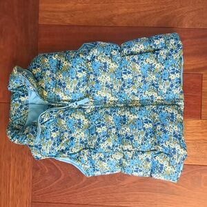Lands' End Kids Floral Blue Puffer Vest Jacket